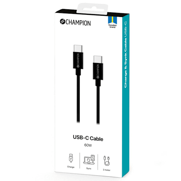 USB-C Kabel 60W 2m Sort