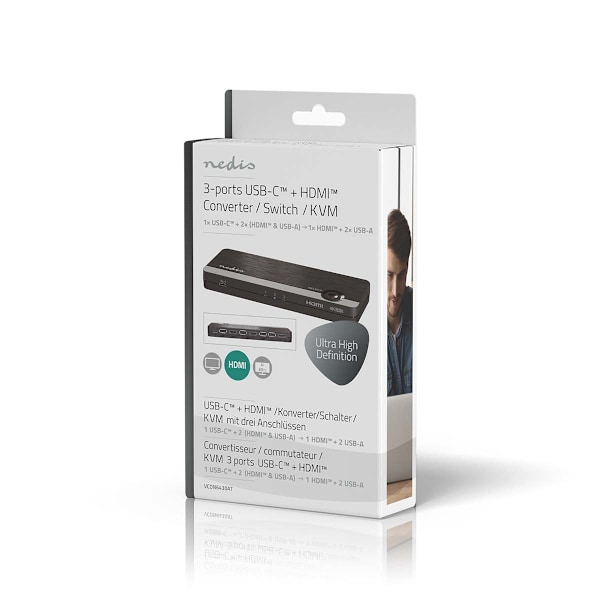 HDMI ™ Converter | USB-C™ Hun / 2x HDMI ™ -indgang / 4x USB A Female | 1x HDMI™ Output | 1-vejs | 4K@60Hz | 18 Gbps | ABS | Antracit