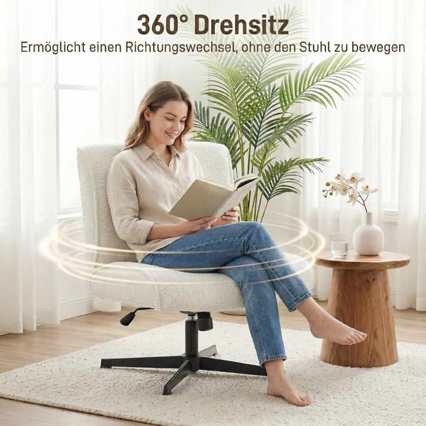 Snurrfåtölj i sammet, justerbar höjd, krämvit