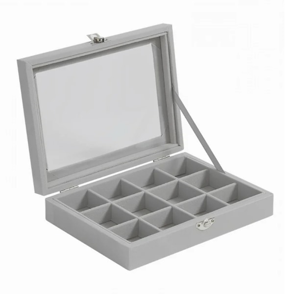Herzberg HG-05309: Elegant smyckeorganisator i glaslock med 12 fack