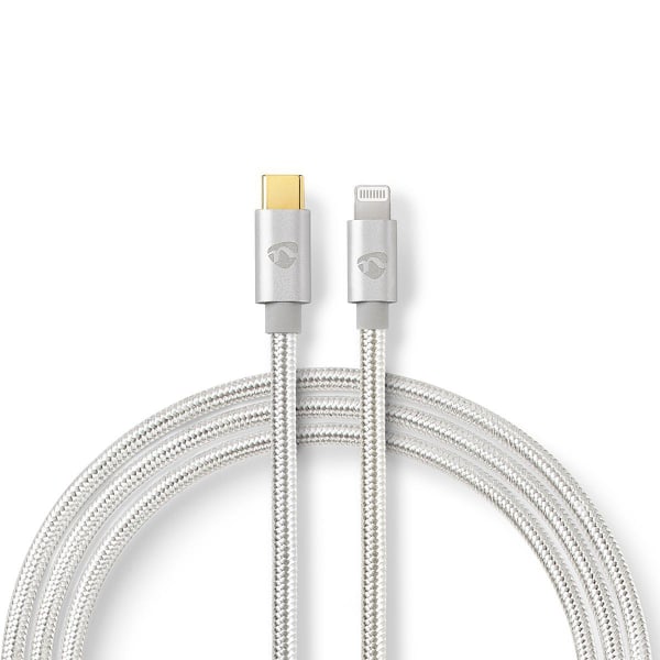 Lightning Kaapeli | USB 2.0 | Apple Lightning 8-Pin | USB-C™ Uros | 480 Mbps | Kullattu | 1.00 m | Pyöreä | Nailon / Punottu | Alumiini / Hopea | Laat