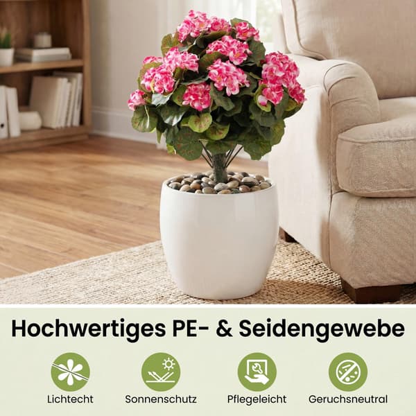 Kunstige geraniumplanter, 2-pak, lyserød, indendørs/udendørs