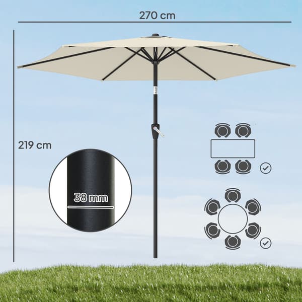 Terrasseparasol, 270 cm, UPF 50+ UV-beskyttelse