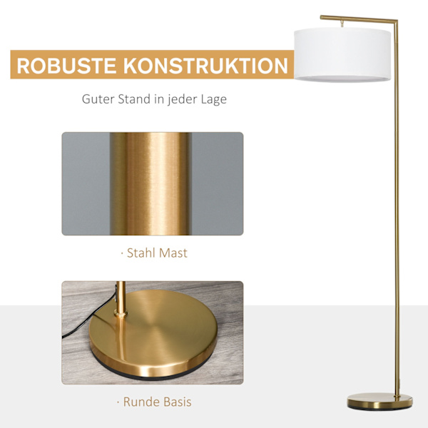 Golvlampa Golvlampa E27 Sockel För Vardagsrum Sovrum Kontor Metall Stål Linne Guld + Vit 47 X 37 X 153 Cm