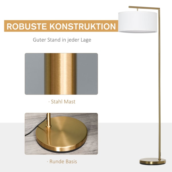 Gulvlampe Gulvlampe E27 Sokkel Til Stue Soveværelse Kontor Metal Stål Hør Guld + Hvid 47 X 37 X 153 Cm