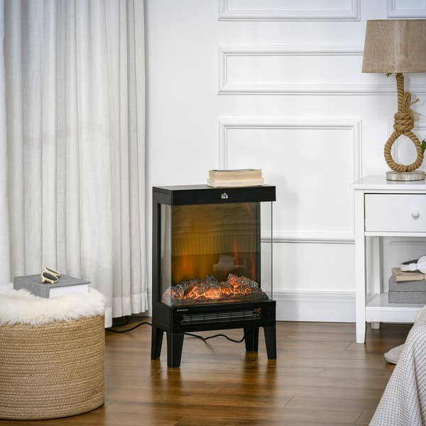 Elektrisk pejs med LED Flamme, 1000/2000W, Sort