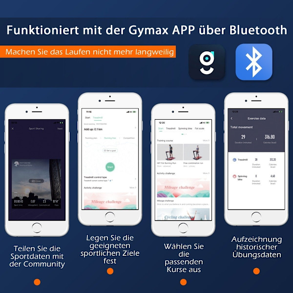 2-i-1 foldbart løbebånd med APP & fjernbetjening, mobiltelefonholder, LED display og højttaler, hvid