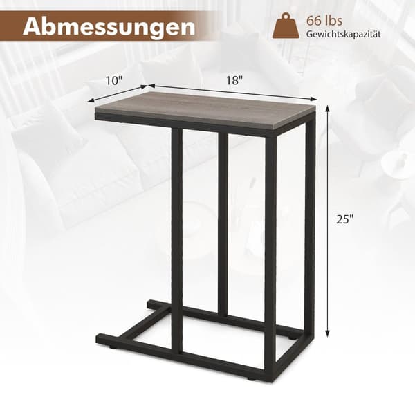 Sidobord C-format soffbord med metallstomme soffbord för vardagsrum grå