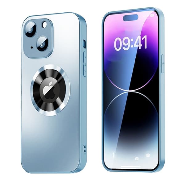 Magnetic Cover iPhone 15 Plus med linsebeskyttelse og logovisning - Blå