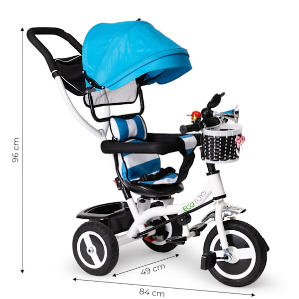 Trehjulet cykel, hjulvogn, roterende blåt tag