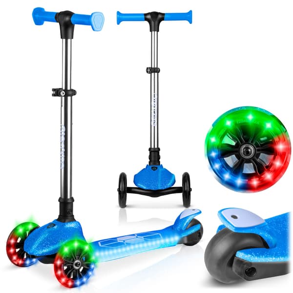 Børne 3-hjulet balancescooter med LED-lys, blå