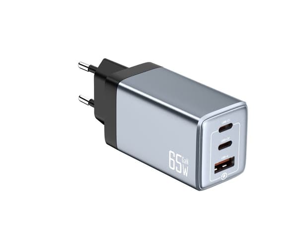 NEXTBATT 65W Pikalaturi 2x USB-C/1x USB-A - Musta/Harmaa