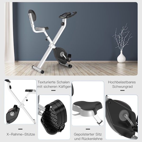 Kuntopyörä F-Bike Polkupyöräharjoitus 8-Portaisella Magneettivastuksella, Korkeussäädettävä, Teräs, Musta + Harmaa, 43X97X109 Cm