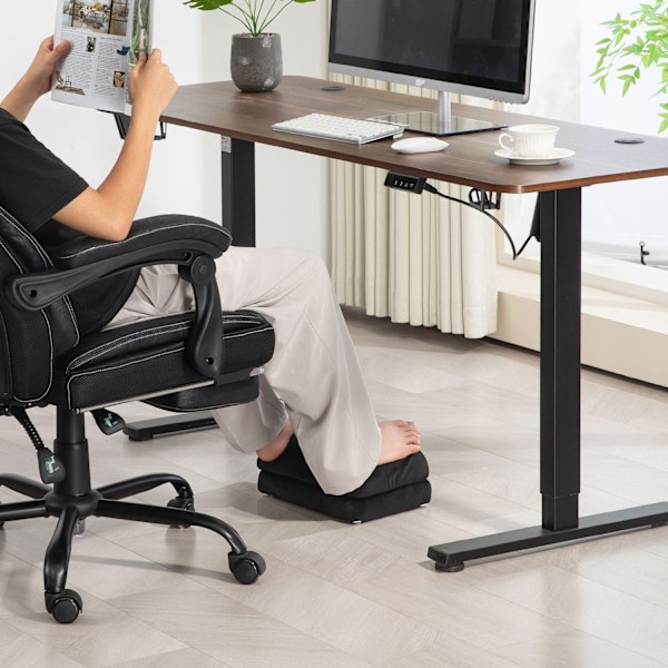 Fodstøtte skrivebordsfodstøtte med anti-slip polstring, fløjlslook, til hjemmekontor, kontor, sort