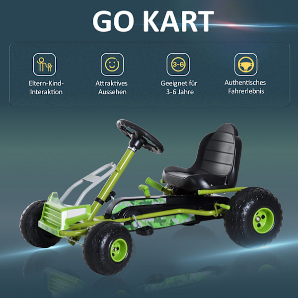 Lasten Karting-Poljinauto Lasten Auto Säädettävällä Istuimella Polkimella Varustettu Auto Käsijarrulla 3-Vuotiaasta Alkaen Vihreä 95 X 66,5 X 57Cm