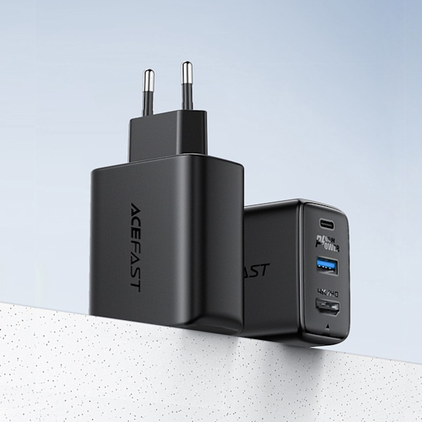 2-i-1 väggladdare med USB-C-kabel + USB-C - HDMI 4K-adapter, svart