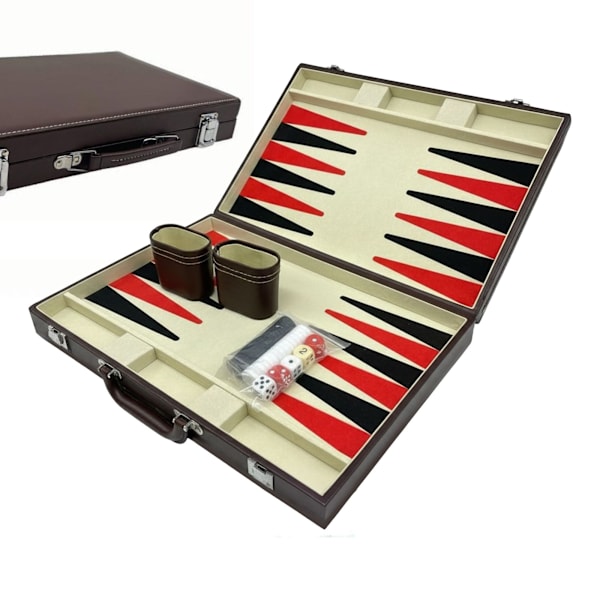 Backgammon-sæt med læderfinish og etui
