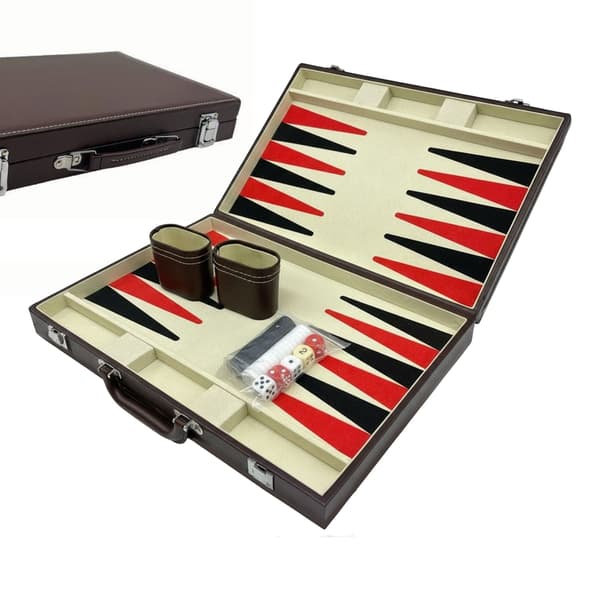 Backgammon-setti nahkaverhoilulla ja kotelolla