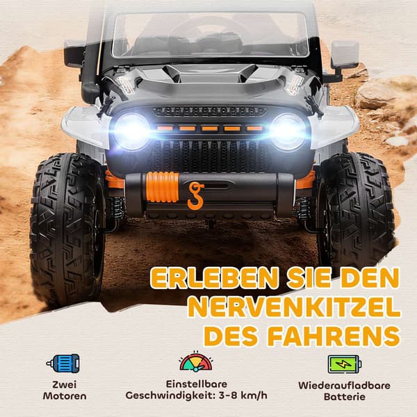 Elbil för barn, 12V-batteri, fjärrkontroll, vit