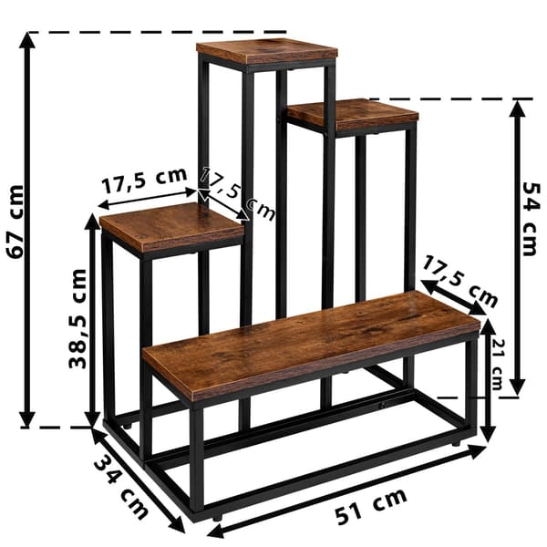 Loft plantestativ, stål og egetræ, 67 cm højde