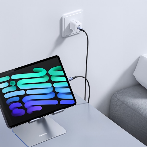 Punottu USB-C PD-kaapeli 240W 5A 480Mb/s 1m musta ja harmaa