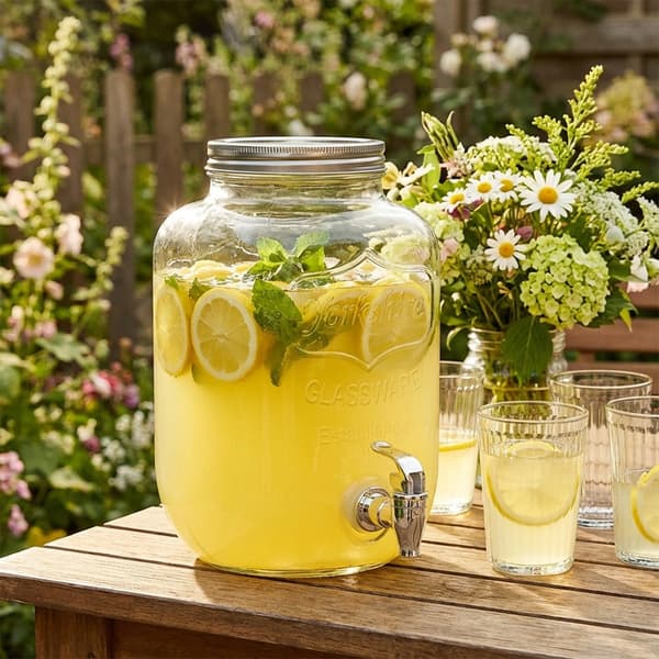 Glas drikkevaredispenser med hane, 4 liters kapacitet
