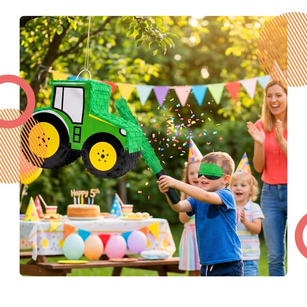 Traktor Piñata Sæt med Pind & Maske – Grøn