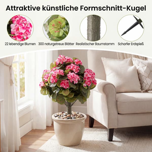 Kunstige geraniumplanter, 2-pak, lyserød, indendørs/udendørs