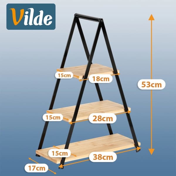 3-kerroksinen bambuinen kakkuteline kahvalla, 53 cm korkea
