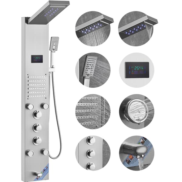 Duschpanelsystem, 6 lägen, LED-display, rostfritt stål