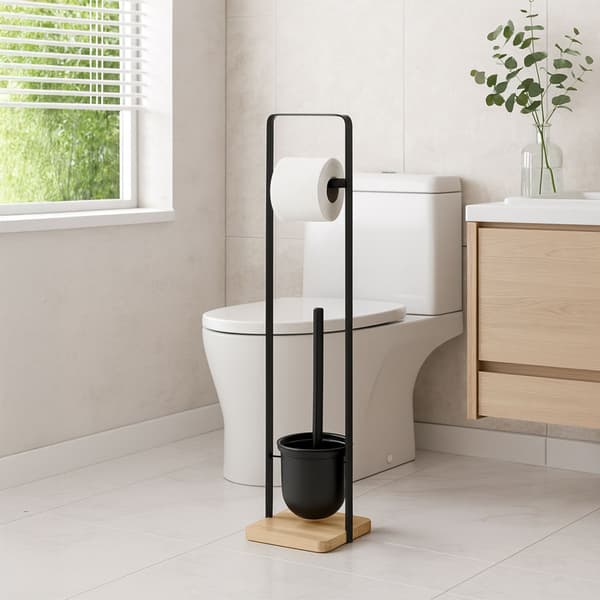 WC-harja- ja paperiteline bambujalustalla