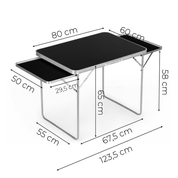 Campingbord 120x60 cm, foldbart med 2 hylder