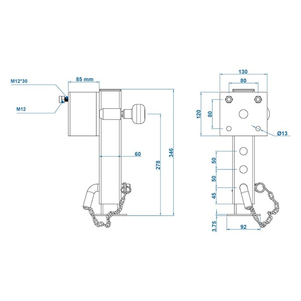 Stativ 60x60 mm drejeligt TL60 D85 SW19 345-445 mm 1300 kg