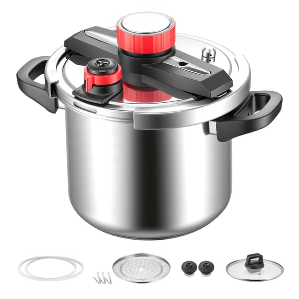 Trykkoger til komfur, 7 l, rustfrit stål, 3 indstillinger, glaslåg