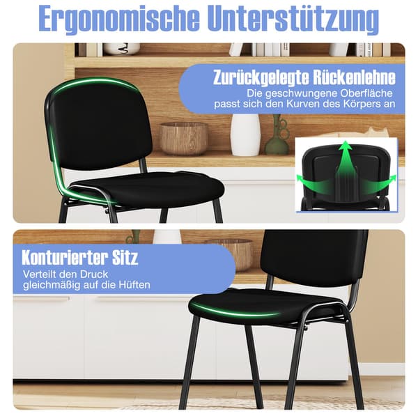 Set med 5 svarta stapelbara receptionsstolar med ergonomiskt stöd