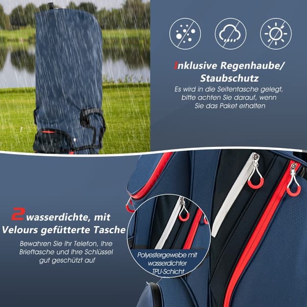 Let golftaske med 14-vejs rumdeler, marineblå