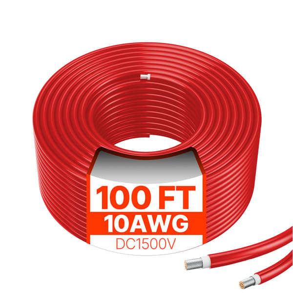 Förlängningskabel för solpanel, 10AWG, 100 fot, röd