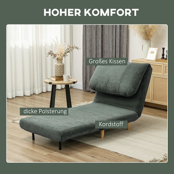 2-i-1 sovesofa, stoleseng, justerbar foldemadras, gæsteseng i fløjlsbukser, til soveværelse, stue, grøn, 82 x 89 x 83 cm