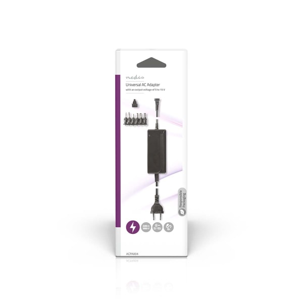 Universal nätadapter | 36 W | 5 - 15 V DC | 3.60 m | 2.4 A - 3.0 A A | 6 plug(s) | Svart