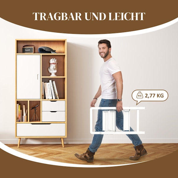 Tikkaat 3 askelmaa, liukumaton taittoaskel kahvalla, kuorma jopa 150 kg, kevyet alumiinitikkaat, 41,5 x 49,7 x 82,6 cm, valkoinen