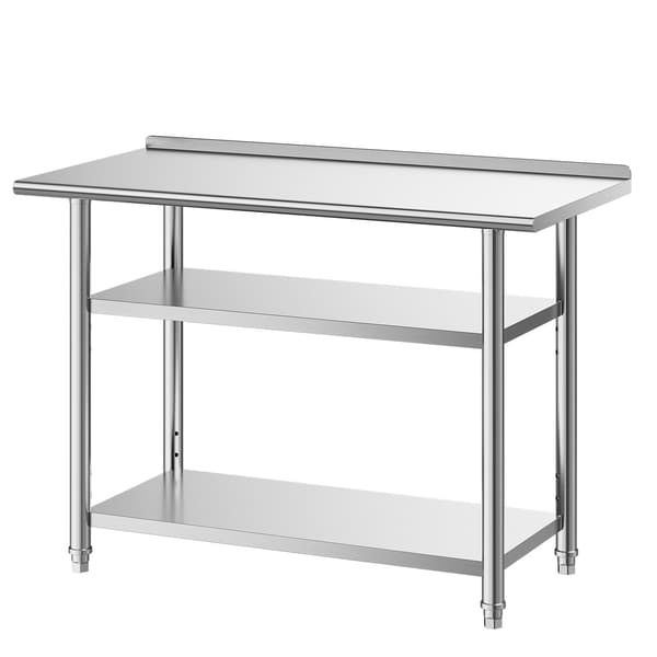 Arbejdsbord i rustfrit stål 122x61 cm, 2 hylder, bagplade