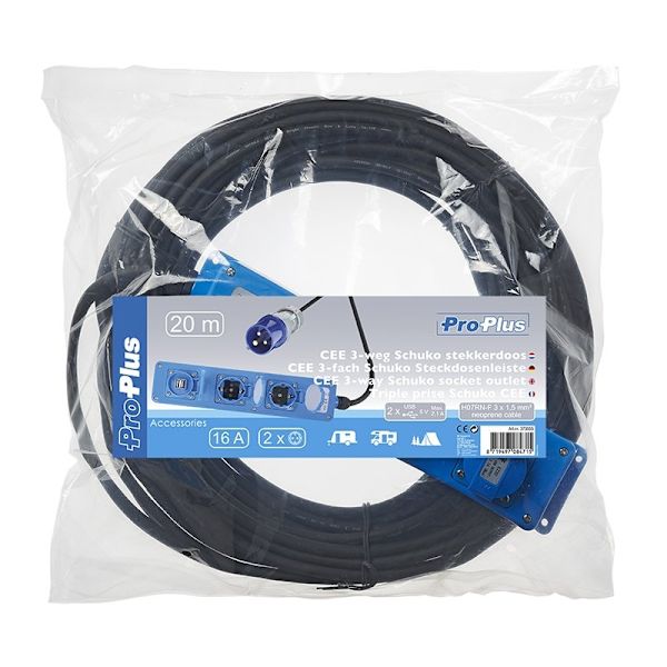 CEE 3-vägs uttag 20M (2xSchuko + 1x2-USB)