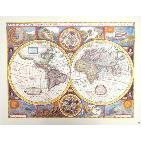 Retro världskarta John Speed, 1651 nytryck