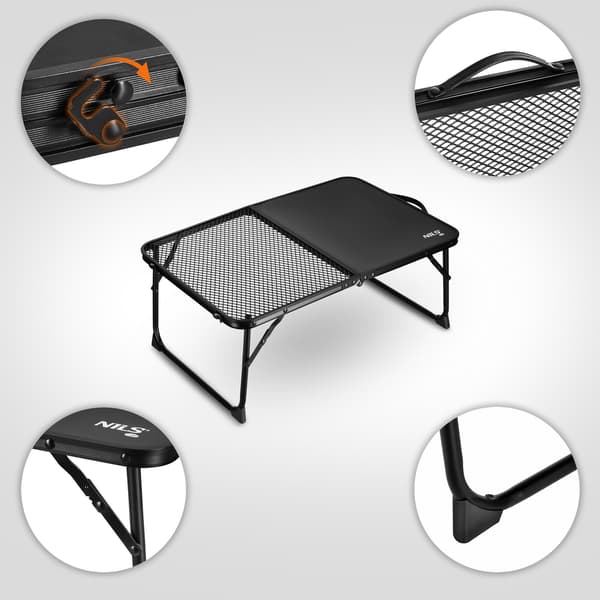 Sort foldbart campingbord – Let, kompakt, 60x40 cm
