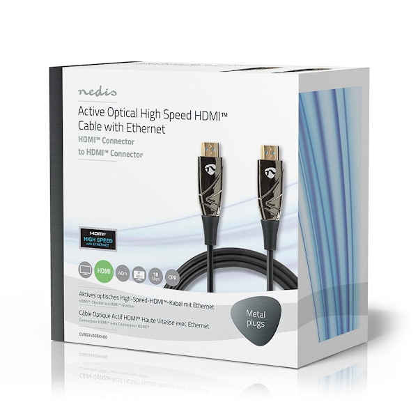 Aktiivinen Optinen High Speed HDMI-kaapeli, jossa Ethernet | HDMI™ liitin | HDMI™ liitin | 4K@60Hz | 18 Gbps | 40.0 m | Pyöreä | PVC | Musta | Pakkaus