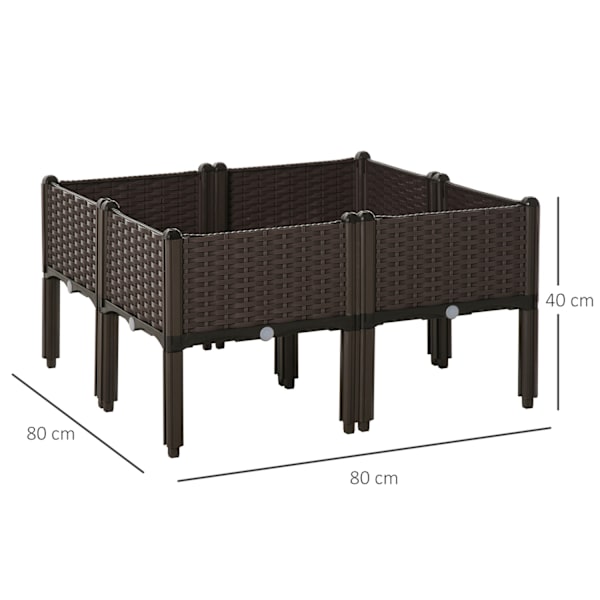 Højbed 4-Delt Plantekasse Med Drænhuller, Rattan Look, Diy, Brun, 40X40X44Cm