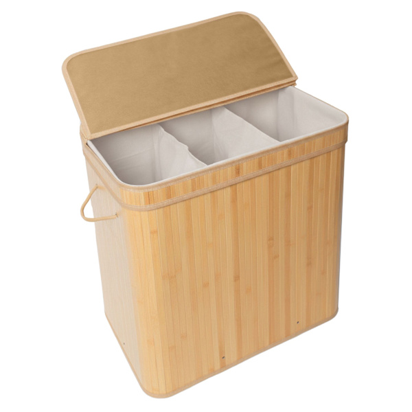 Bambu tvättkorg med lock, avtagbart foder