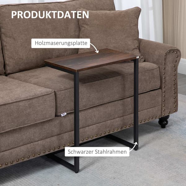 Sæt Med 3 Sideborde Pladsbesparende C-Formet Industrielt Design Stålstel Til Stuen Rustik Brun