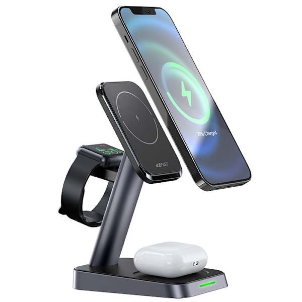 3in1 Qi-laturi 15W magneettipidikkeellä iPhone Apple Watchille ja AirPods mustalle