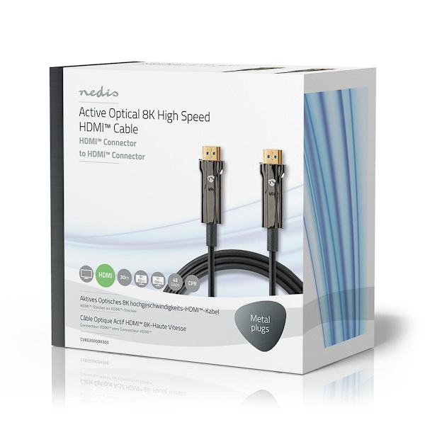 Aktiivinen Optinen Ultra High Speed HDMI-Kaapeli jossa Ethernet | HDMI™ liitin | HDMI™ liitin | 8K@60Hz | 48 Gbps | 30.0 m | Pyöreä | PVC | Musta | Pa